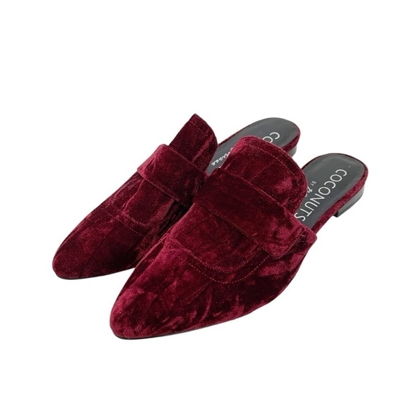 Coconuts by Matisse Funky Crushed Velvet Mules Size 8.5 Burgundy Wine Flats - Picture 10 of 13